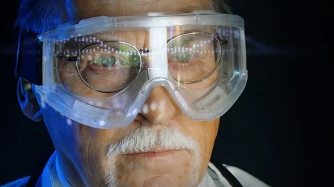 Close up portrait elderly scientist in high tech laboratory Stock Footage 129284402