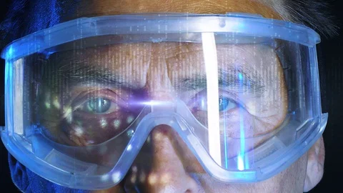 Close up portrait elderly scientist in high tech laboratory Stock Footage 129285149