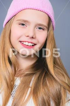 A close-up portrait of an emotional trendy schoolgirl. Fashion, beauty. Teena Stock Photos