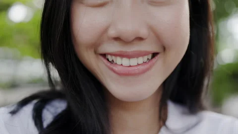 Close up portrait of eyes face Charming Asian teenager woman confident Vidéo 159807658