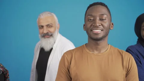Close-up portrait of a group of friends of different races. Smile, friendship. Stock Footage 228845767