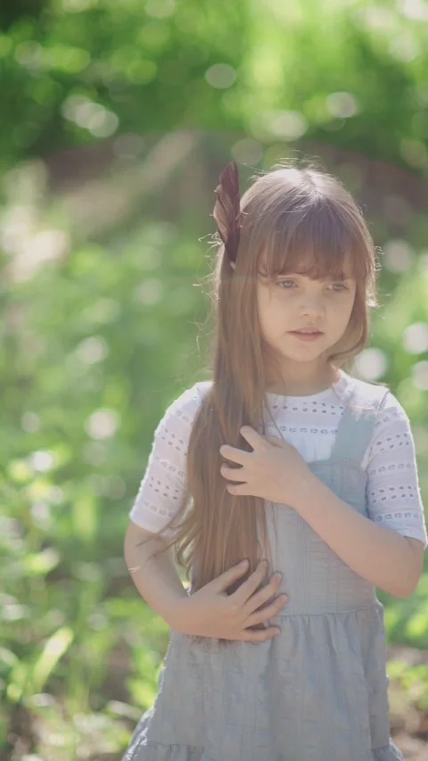 Close-up portrait happy child in forest park.baby's dream.smile of child in Video stock 277969744