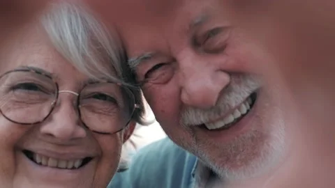Close up portrait happy sincere middle aged elderly retired family couple m.. Stock Footage 229818409