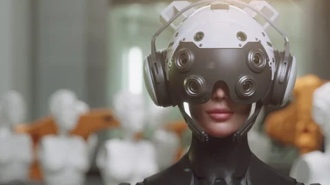 A close-up portrait of a human machine in the production of other machines as Video stock 291921936