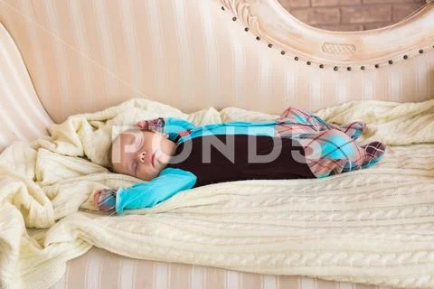 Close-up portrait of infant baby boy sleeping Stock Photos