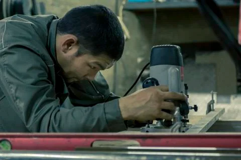 Close-up portrait of locksmith at workplace Stock-Fotos