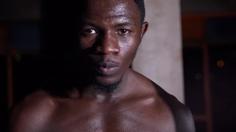 Close Up Portrait Of Man Boxer At Boxing hall Stock Footage 115920992
