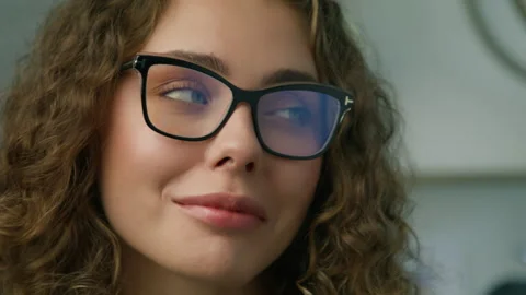 Close up portrait of nice caucasian beautiful businessperson elegant eyeglasses 動画素材 252243016