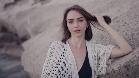 Close-up portrait of nice-looking multi-race beautiful elegant young white woman Stock Footage 247631812