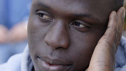 Close up portrait of pensive young black african man Stock Footage 87368631