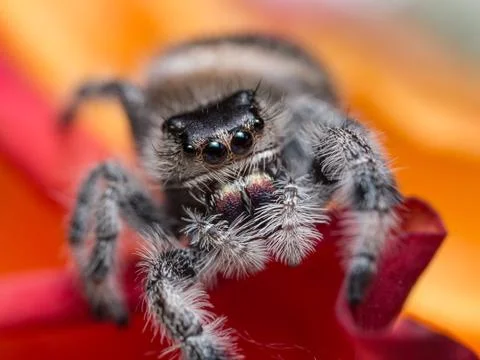 A close up portrait of a Phidippus regius Stock Photos