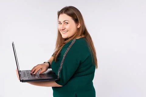 Close-up portrait of plus size, nice attractive pretty focused cheerful blond Stock-Fotos