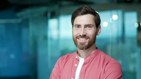Close up portrait of positive friendly bearded businessman worker looking at the Stock Footage 234147811