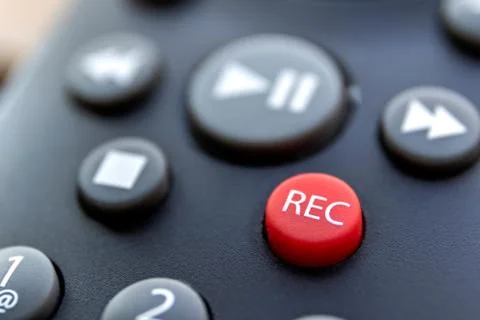 A close up portrait of the record button of a television or other multimedia  Foto stock