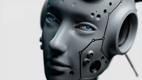 Close-up portrait of a robot looking at the viewer. video has an alpha channe 库存影片 237415155