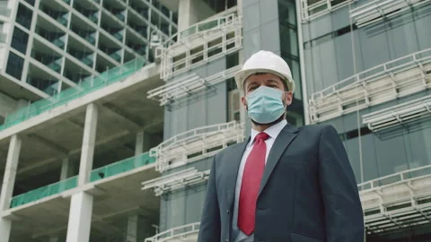 Close up portrait senior engineer wearing a white safety helmet with a beard, a Video stock 164870651
