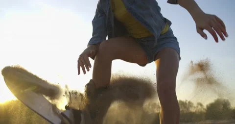 Close up portrait SLOW MOTION young beautiful girl women hipster athlete in Stock Footage 154040767