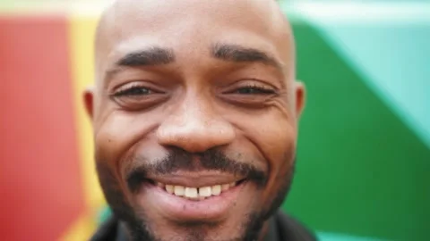 Close up portrait smiling face african american man looking at camera. Handsome Video stock 141452023