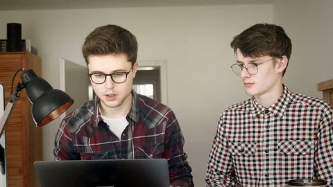 Close up portrait of two young hipsters expressing surprise as if he won Stock Footage 81924951