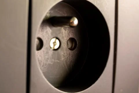 A close up portrait of a type E wall socket used to supply electric or electr Stock Photos