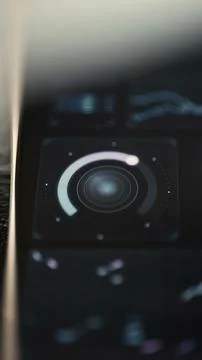 Close portrait view of a segmented circular gauge visualizes completion Stock Photos