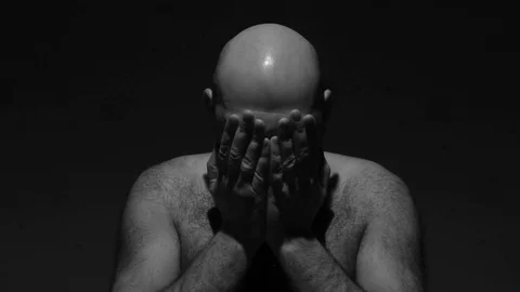 Close up portrait of worrying bald man. Stock Footage 72467916