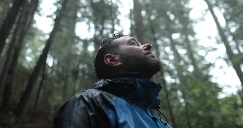 Close-up portrait of a young bearded man sitting in nature Stock Footage 244138786