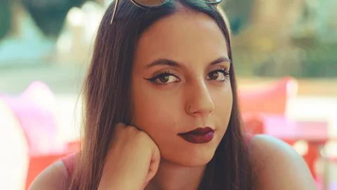 Close up portrait of young beautiful brunette girl Stock Photos