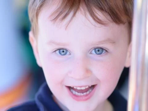 Close up Portrait of young boy outside Stock Photos