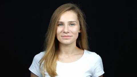 Close up portrait of young happy handsome caucasian woman giving a high five  Stock Footage 112397150