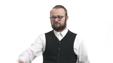 Close-up portrait of a young man pointing with index finger to different Stock Footage 130184886
