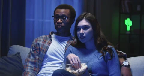 Close up portrait of young mixed-races married couple Caucasian wife and African 스톡 동영상 147414112
