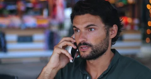 Close-up portrait young multi-ethnic handsome dark-haired bearded man, talking Stock Footage 217991252