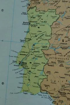 Close up of the Portugal on a map Stock Photos