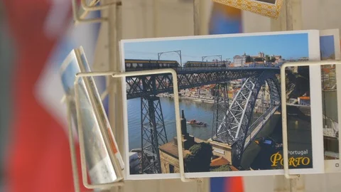 Close up of a postcard with a bridge Stock Footage 101019895