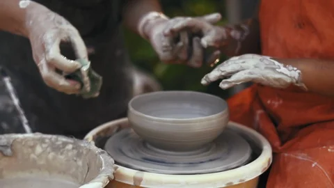 Close-up, Pottery Lesson in the Park Stock Footage 123003908
