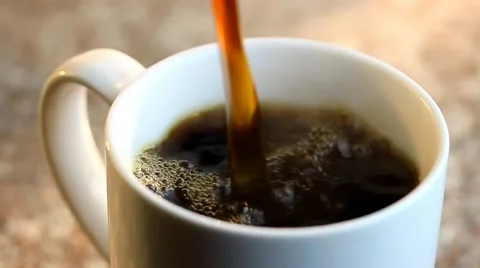 Close up pouring coffee, steam 2 Stock Footage