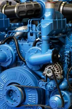 Close up of power generation diesel engine Stock Photos