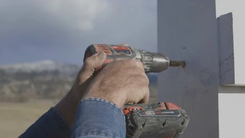 Close up of power tool on fence Video stock 199126197