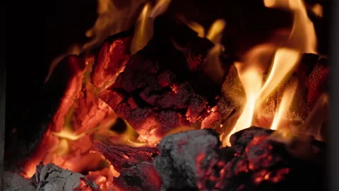 A close-up of powerful flames engulfing firewood Stock Footage 333194012
