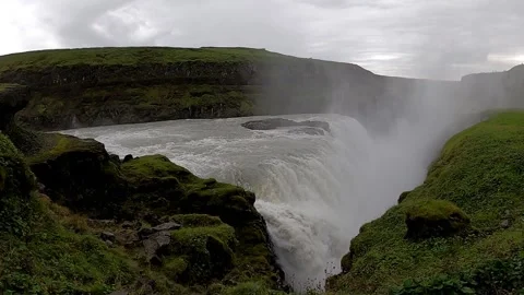 Close-up of powerful Gullfoss waterfall rushing into canyon, Iceland Stock Footage 334871997