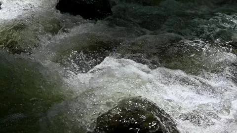 Close-up of powerful mountain river stream rushing over dark rocks. Stock Footage 338378256