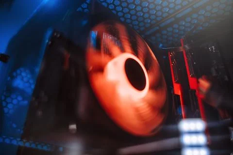 Close up of powerful personal gaming computer for cyber sport and online video Stock Photos