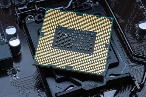 Close-up of a powerful processor prepared for installation in a slot. Modern  Stock Photos
