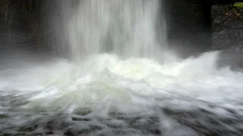 Close-up of powerful raging Sumampan waterfall with turbulent water, falling Video stock 218581701