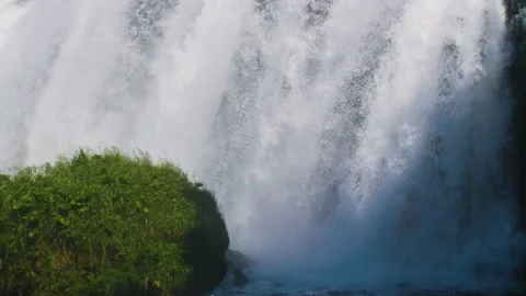 Close up of a powerful waterfall and a strong current in nature. Stock Footage 157434457