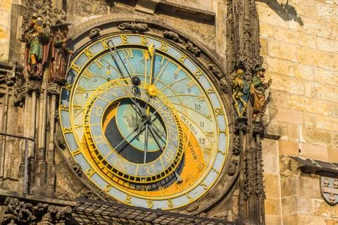 Close up of Prague Astronomical clock Stock Photos