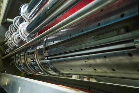 Close-up precision mechanical structure of carton printing roller Stock Photos
