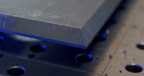 Close-up of a precision-milled beveled edge on a thick metal plate Video stock 329475845