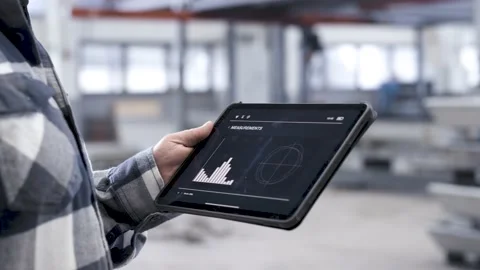 Close up predictive maintenance app in industrial hall	 Stock Footage 149294488